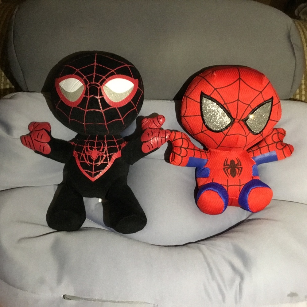 TY Beanie Baby Set of 2 Black & Red Spider-Man Soft Plush~Marvel